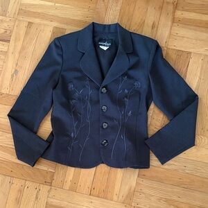 Vintage Dark Gray Embroidered Women's Blazer